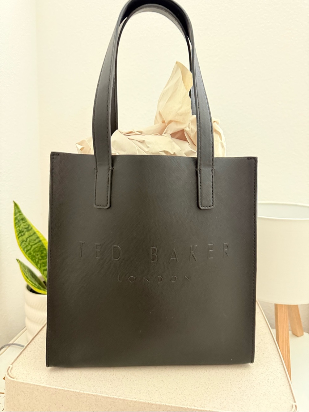 Ted Baker Black Structured Leather Messenger Tote